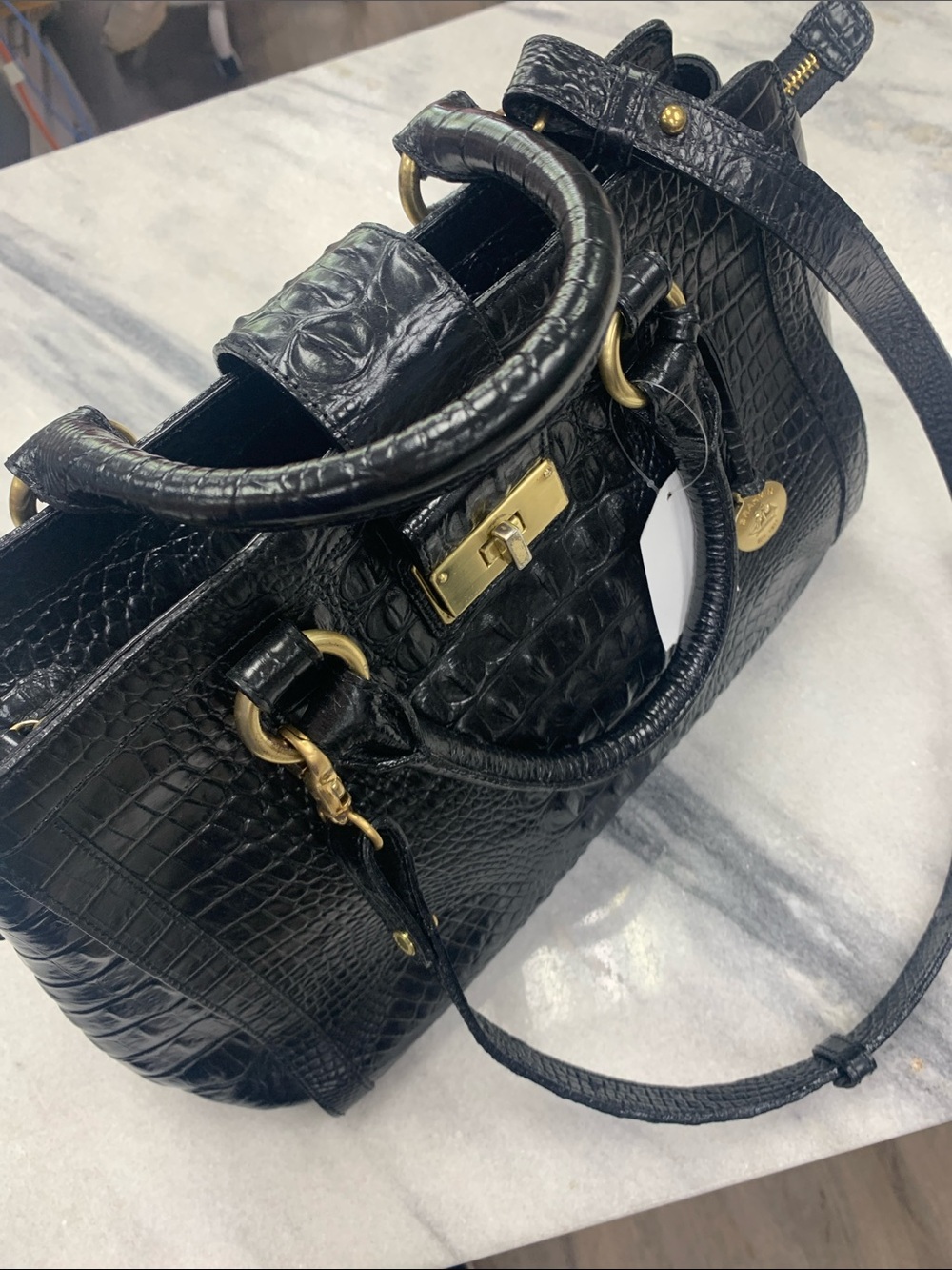 Brahmin Black Croc-Embossed Leather Satchel with Gold Hardware - Picture 8 of 10